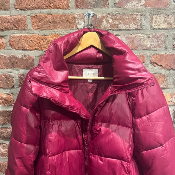 Cherry Red Puffer Jacket, Loft, Medium - Picture 3 of 9